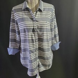 Nautica - Chambray L/S Striped Shirt, X-Large, Navy and White